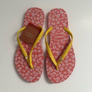 Havaianas Floral Flip Flops - Red and Yellow